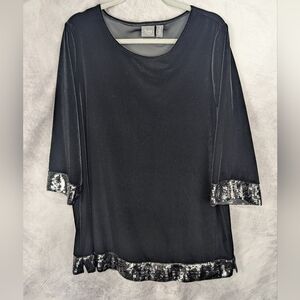 Chico's Travelers Size 3 (XL) Velour/Sequin Tunic Black In Pristine Condition